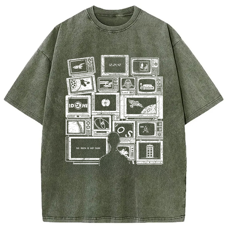 Modecanvas Finding Favorite Music Radio DTG Printing Washed T-Shirt-modecanvas