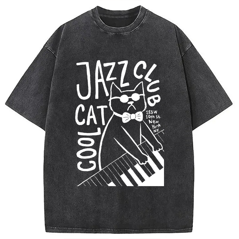 Modecanvas Jazz Cat Club Washed T-Shirt