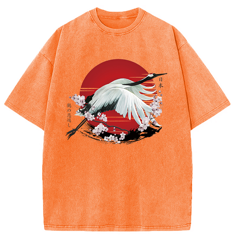 Modecanvas Japanese Crane Tsuru Washed T-Shirt