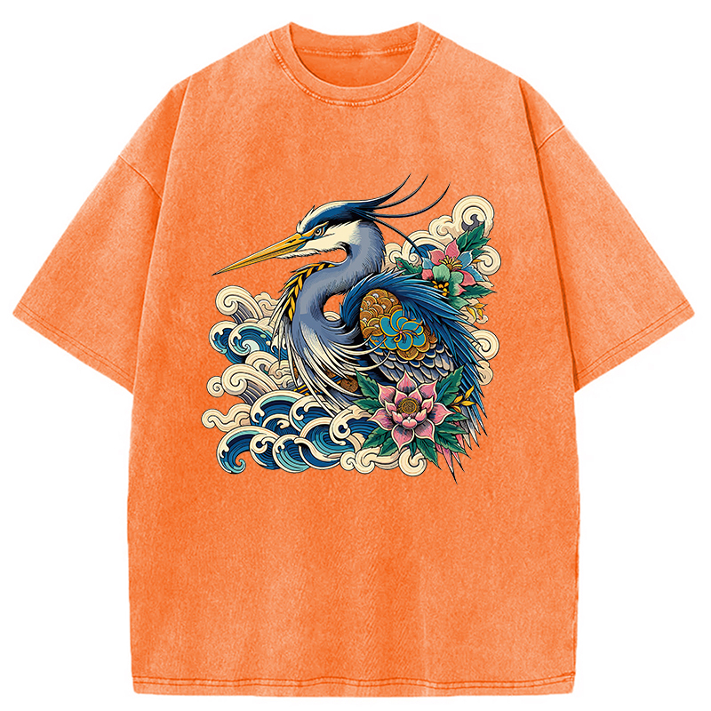 Modecanvas Japanese Blue Heron Washed T-Shirt