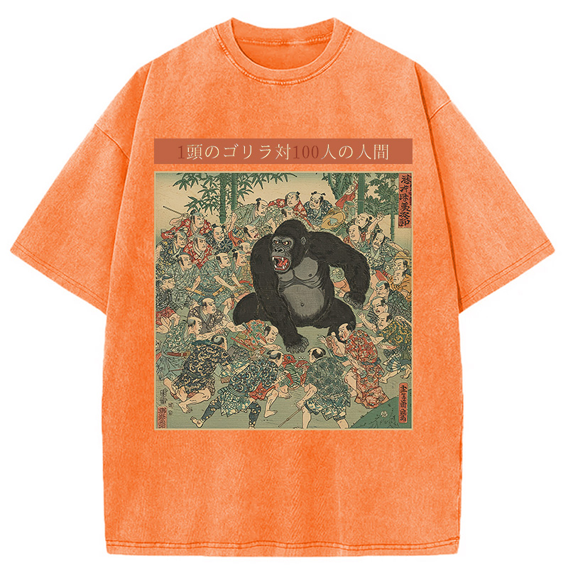 Modecanvas 1 Gorilla vs 100 Men Meme Washed T-Shirt