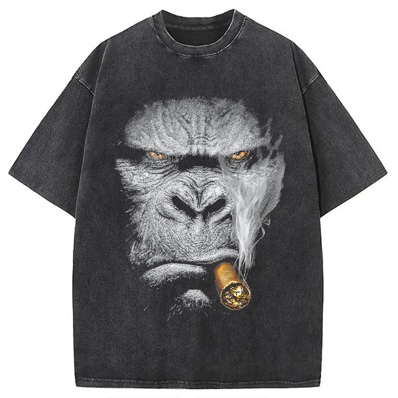 Modecanvas Smoking Gorilla DTG Printing Washed T-Shirt-modecanvas