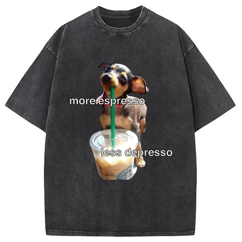 Modecanvas More Espresso Less Depresso Meme Washed T-Shirt