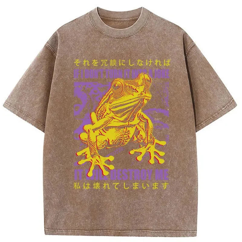 Modecanvas A Frog Prone To Emotional Breakdown Washed T-Shirt