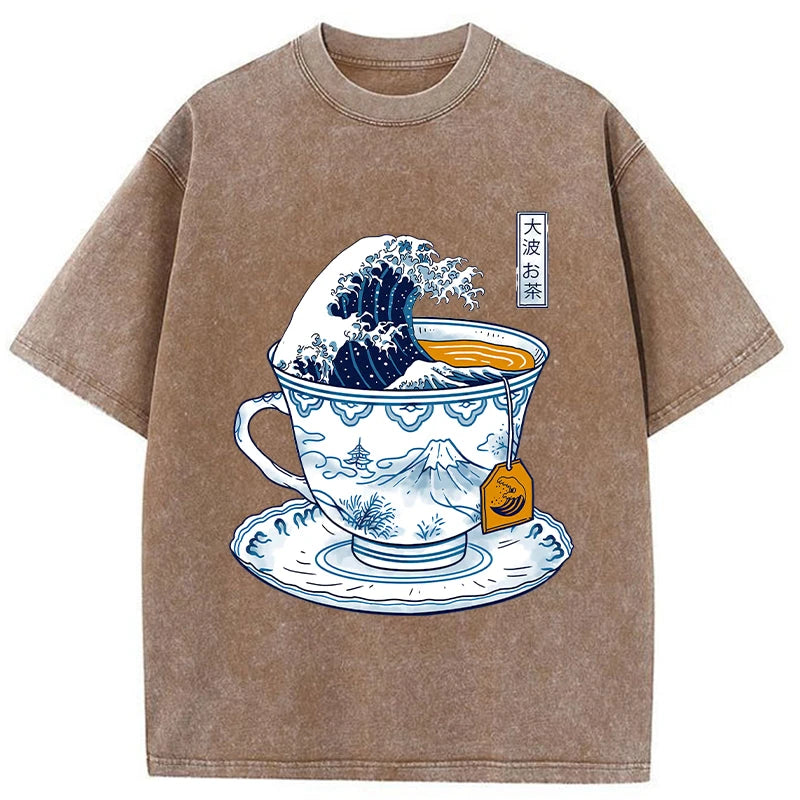 Modecanvas The Great Kanagawa Tea Wave Washed T-Shirt