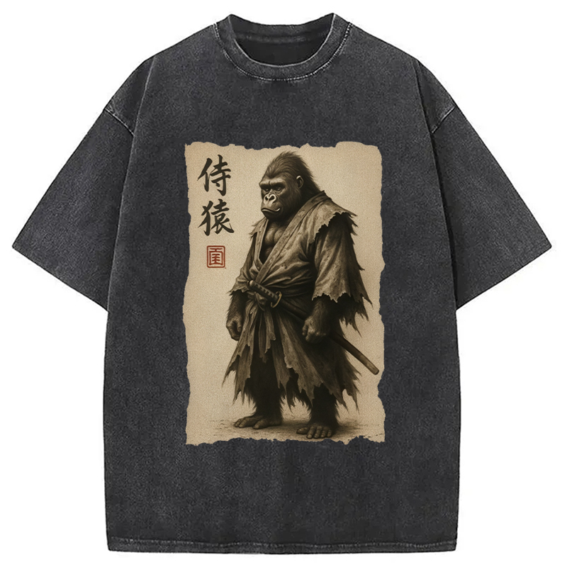Modecanvas Samurai Gorilla Washed T-Shirt-modecanvas