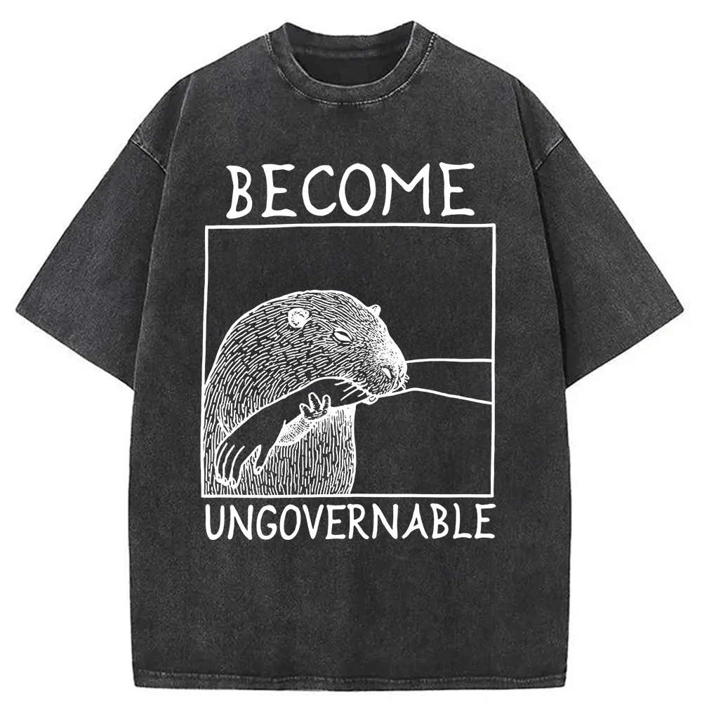 Modecanvas Become Ungovernable Capybara Bites People Washed T-Shirt