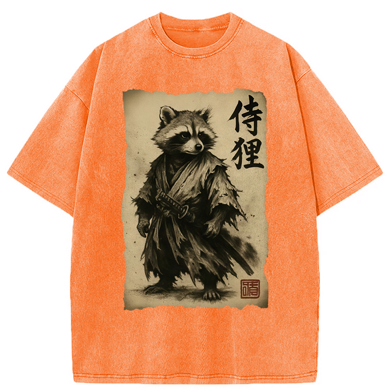 Modecanvas Samurai Raccoon Washed T-Shirt-modecanvas