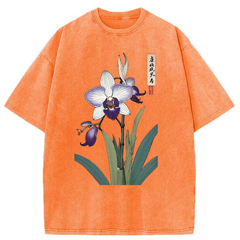 Modecanvas Orchid Ukiyo-e Japanese Washed T-Shirt