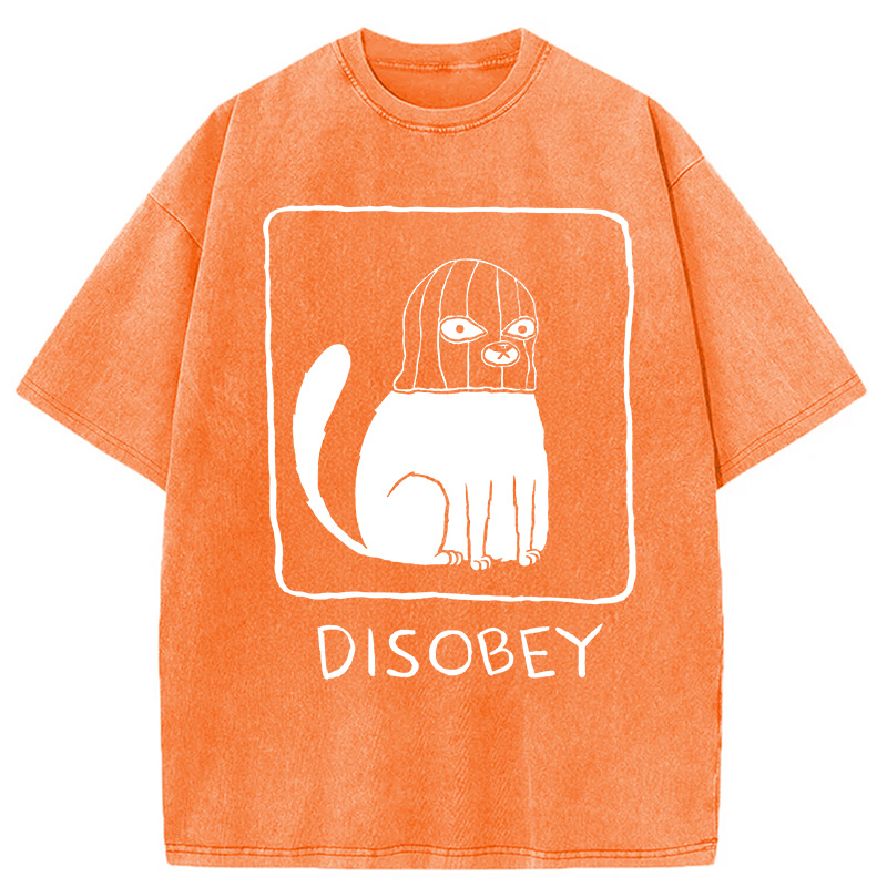 Modecanvas Disobey Cat Washed T-Shirt-modecanvas