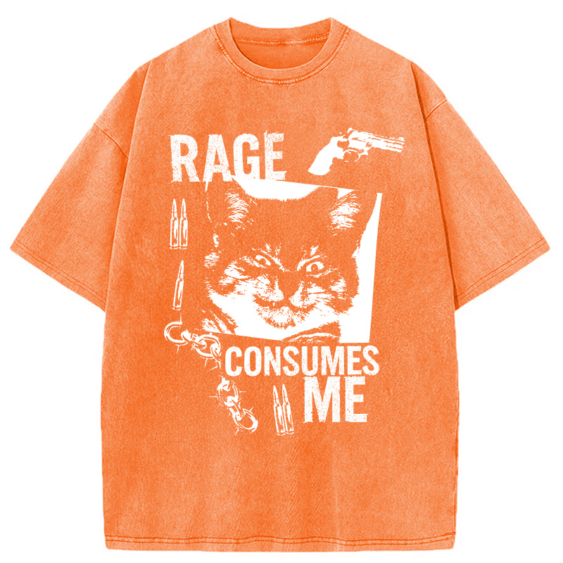 Modecanvas Rage Consumes Me Cat Washed T-Shirt