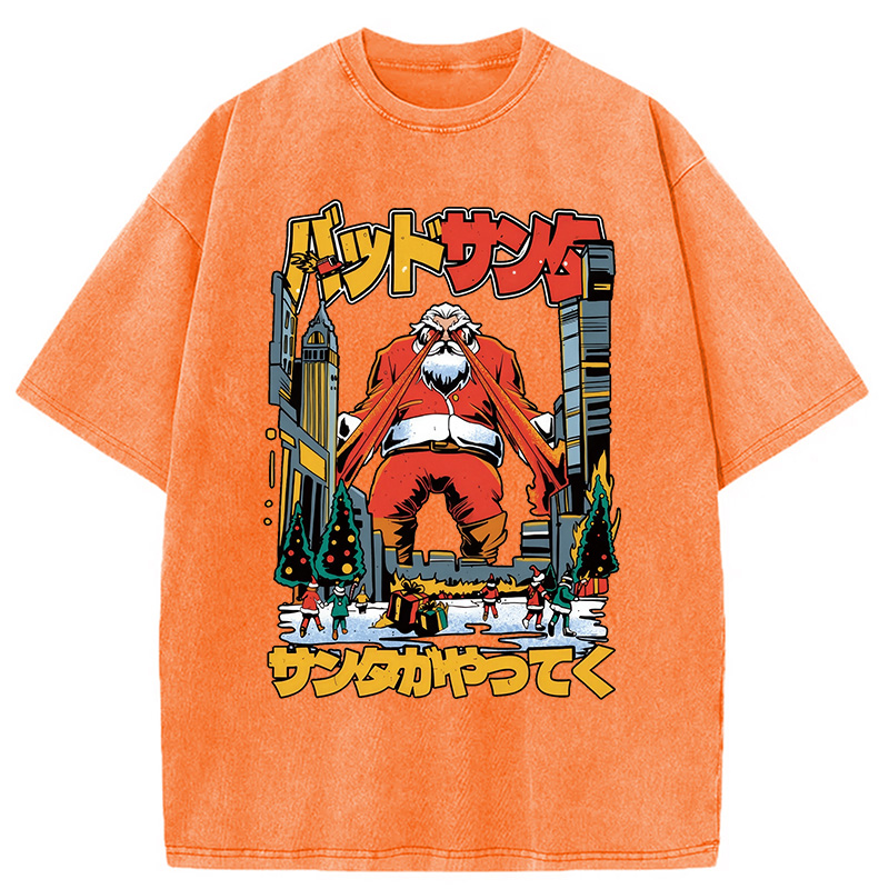 Modecanvas Santa Claus Kanji Lasers Vintage Washed T-Shirt