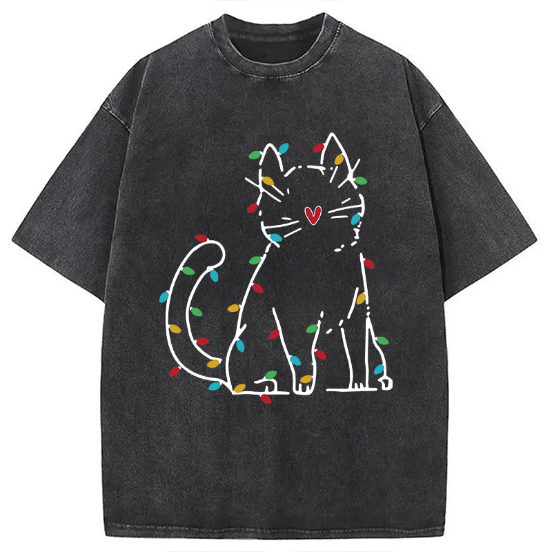 Modecanvas Japan Christmas Lights Cat Washed T-Shirt
