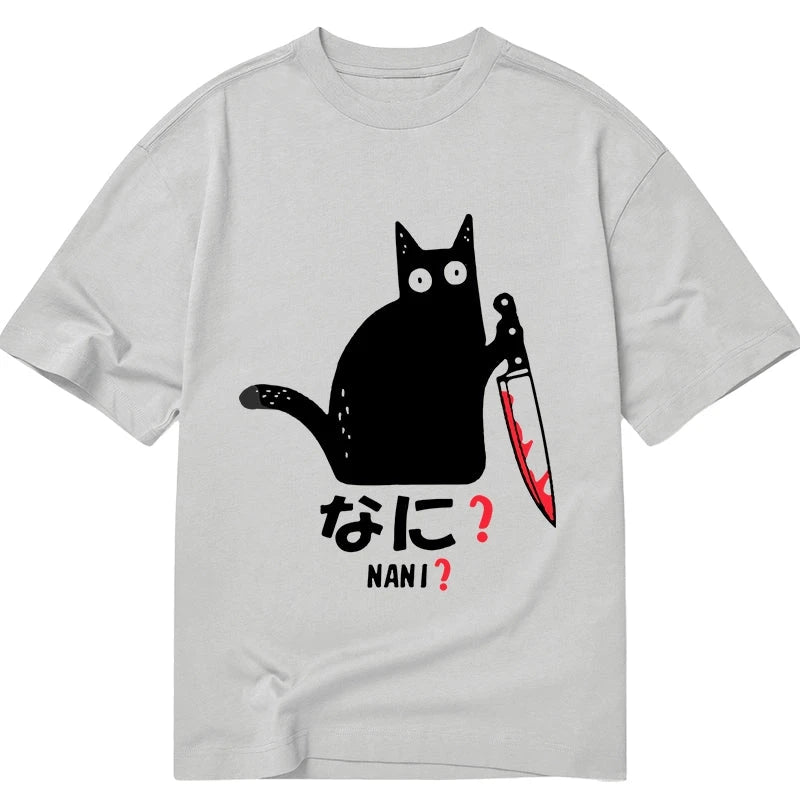 Modecanvas A Puzzled Cat Holding A Knife DTG Printing Classic T-Shirt-modecanvas