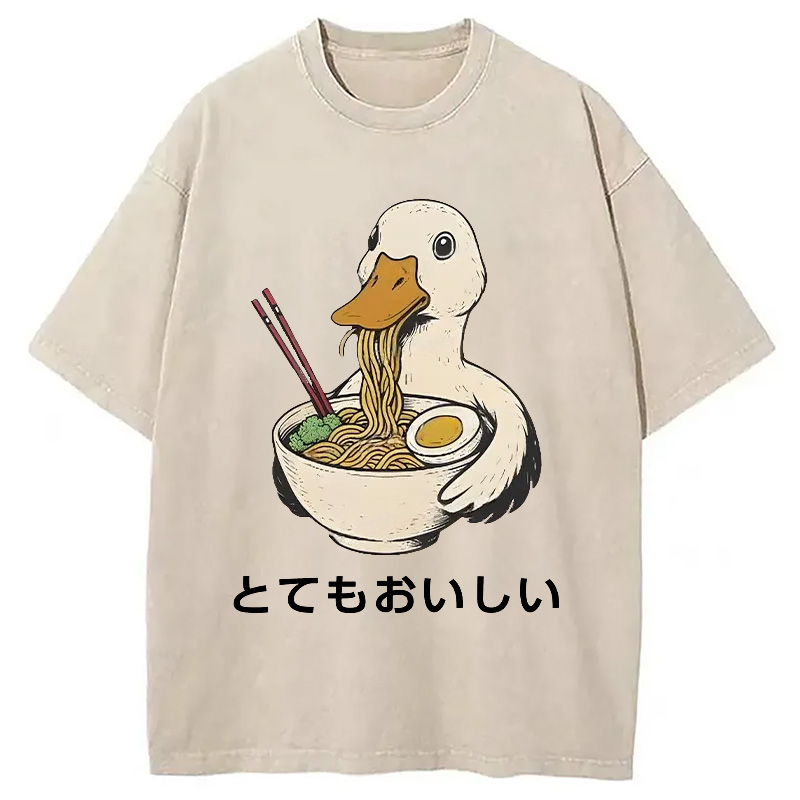 Modecanvas Goose Eating Delicious Ramen Washed T-Shirt