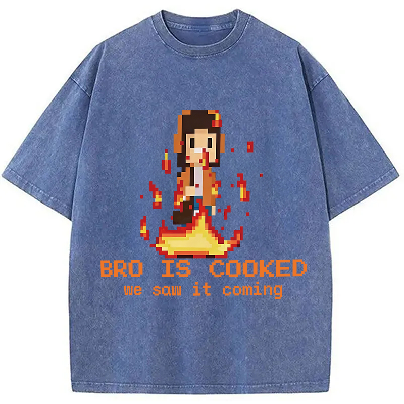 Modecanvas Bro Is Cooked Funny Meme DTG Printing Washed T-Shirt