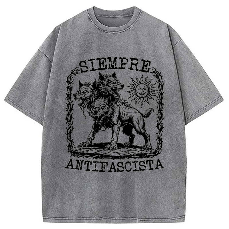 Modecanvas Siempre Antifascista Anti Racist DTG Printing Washed T-Shirt