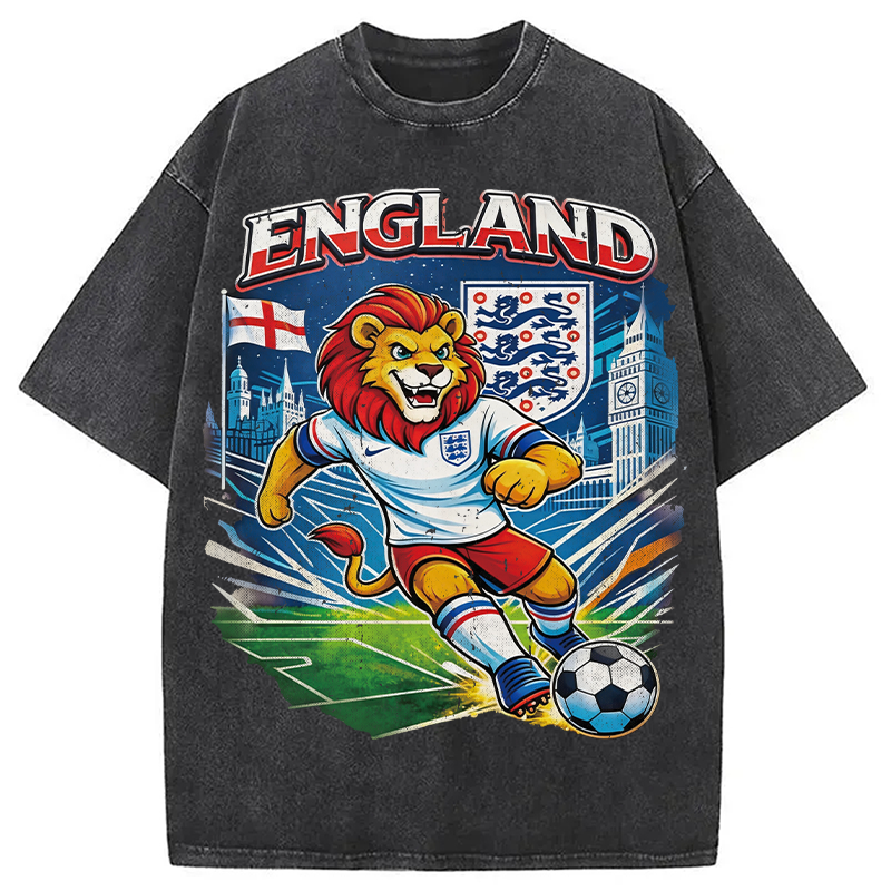 Modecanvas England Lion Soccer DTG Printing Washed T-Shirt