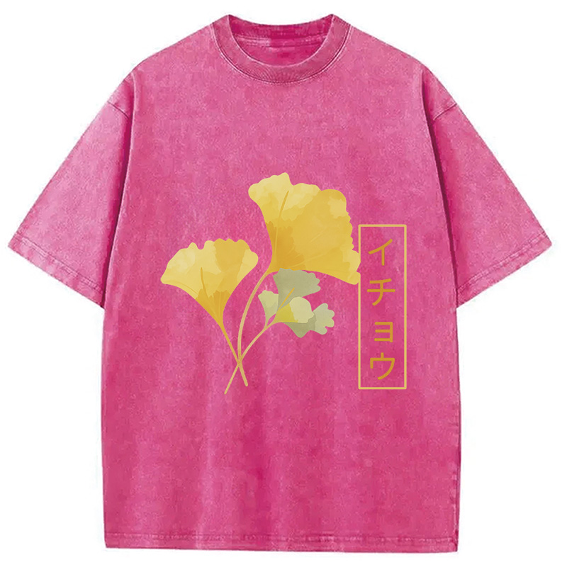 Modecanvas Japanese Aesthetic Ginkgo Leaf Washed T-Shirt