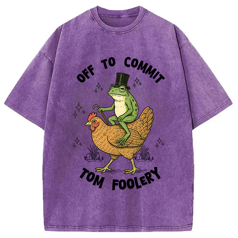 Modecanvas Frog Riding Chicken Funny Sarcastic Meme Washed T-Shirt
