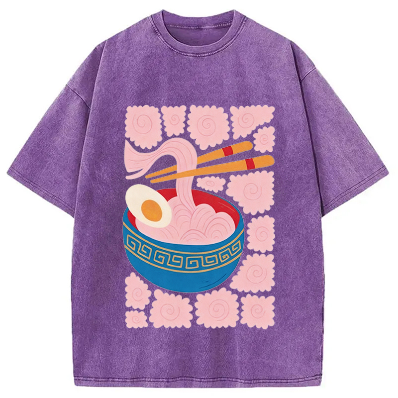Modecanvas Abstract Ramen DTG Printing Washed T-Shirt