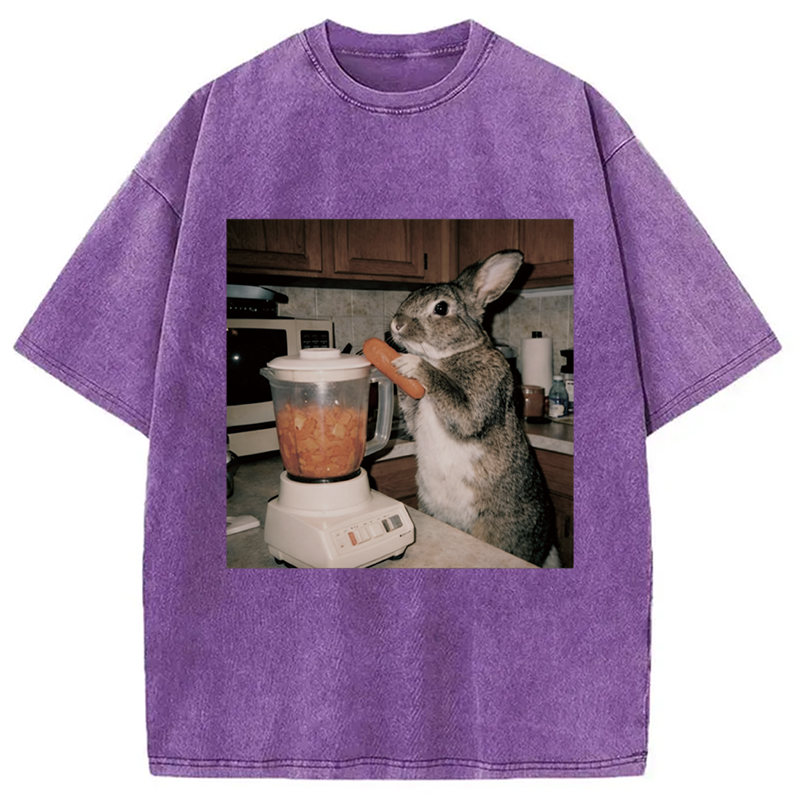 Modecanvas Rabbit Carrot Shake DTG Printing Washed T-Shirt