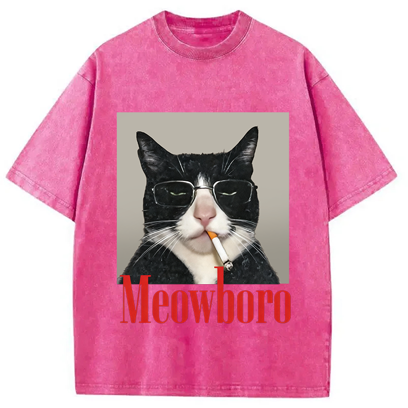 Modecanvas Funny Cat Smoking Cigarette Meme Washed T-Shirt