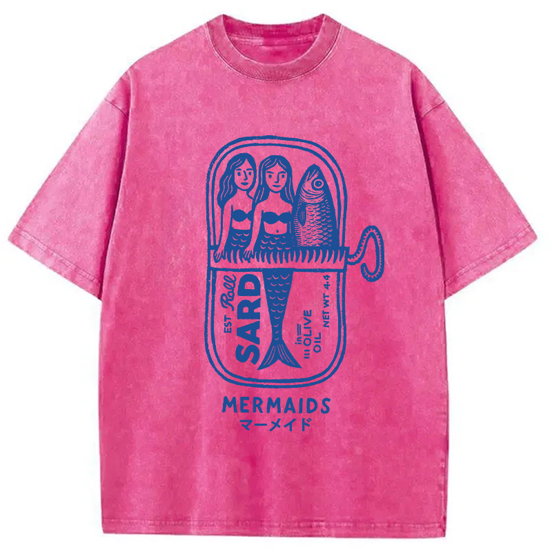 Modecanvas Mermaid Can Washed T-Shirt-modecanvas