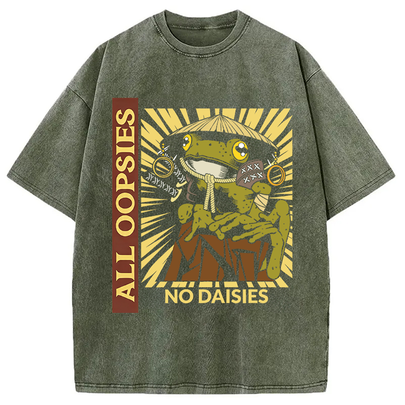 Modecanvas All Oopsies No Daisies Samurai Warrior Frog DTG Printing Washed T-Shirt