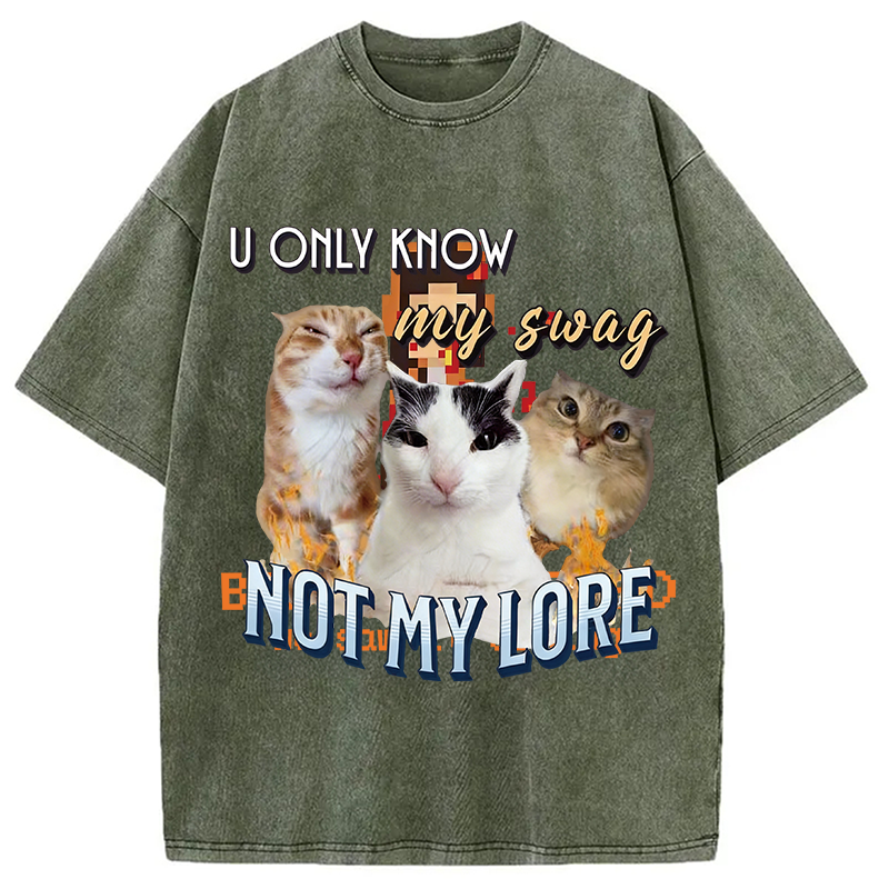 Modecanvas U Only Know Cat Meme DTG Printing Washed T-Shirt