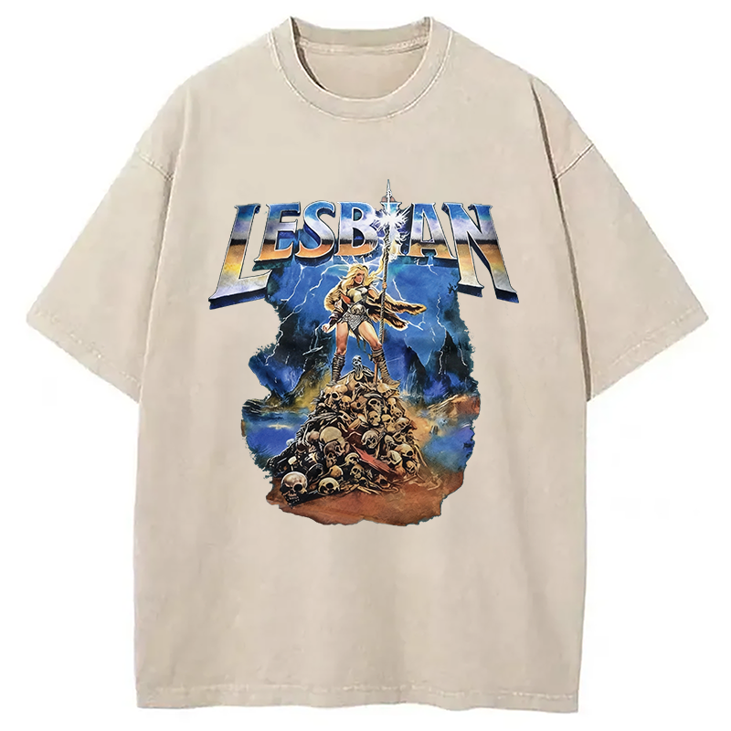 Modecanvas Lesbian Warrior Washed T-Shirt-modecanvas
