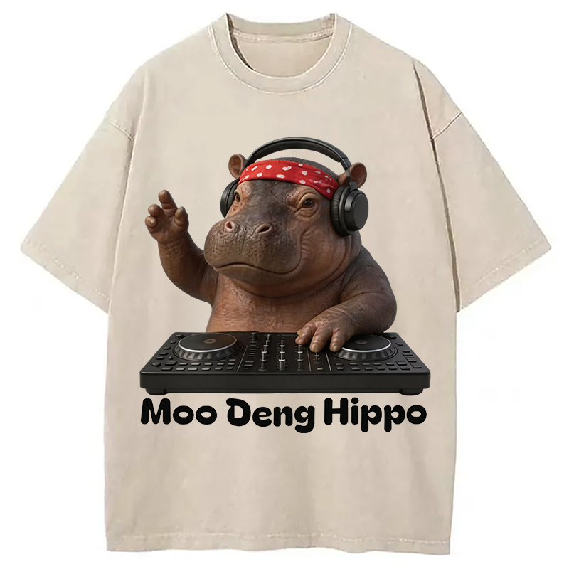Modecanvas Moo Deng Hippo DTG Printing Washed T-Shirt