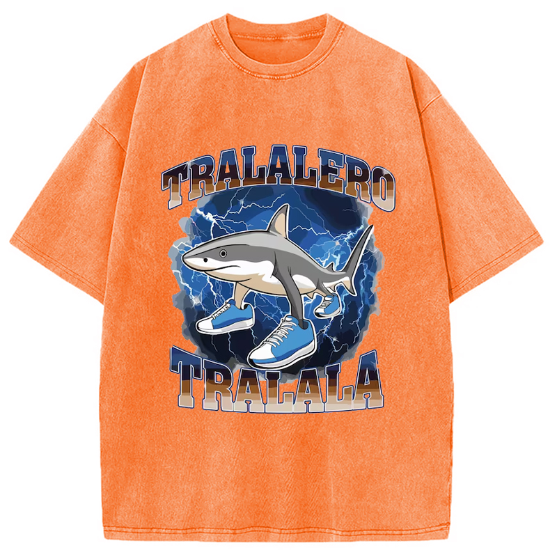 Modecanvas Tralalero Tralala Funny Shark Meme Washed T-Shirt-modecanvas
