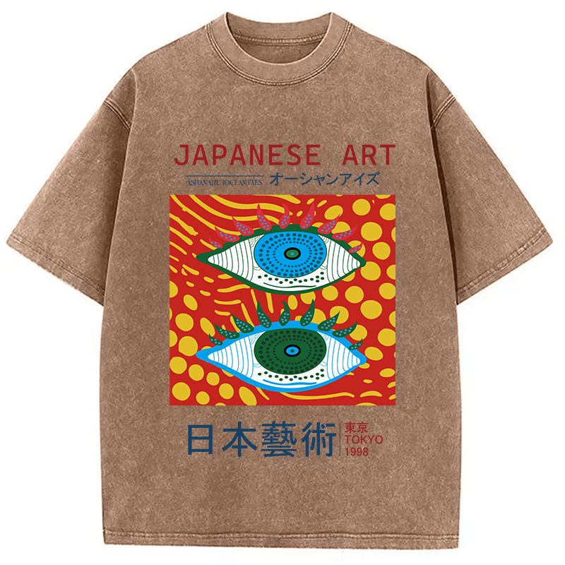 Modecanvas Japanese Art Ocean Eyes Washed T-Shirt