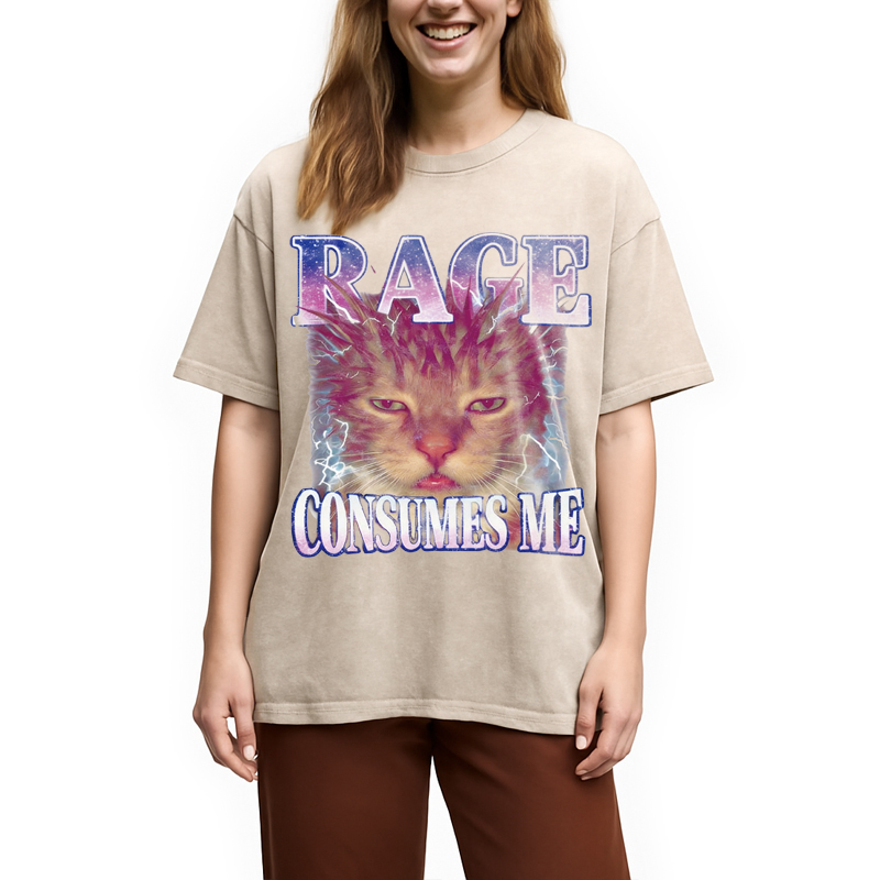 Modecanvas Rage Consumes Me Cat Funny Pet Meme DTG Printing Washed T-Shirt
