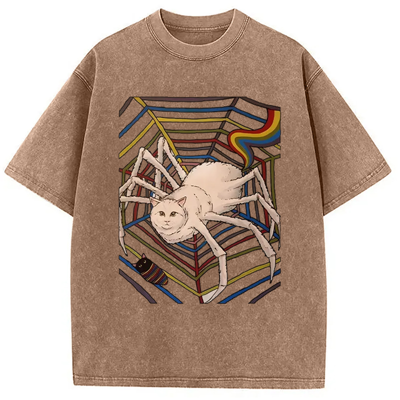 Modecanvas Funny Spider Cat Washed T-Shirt