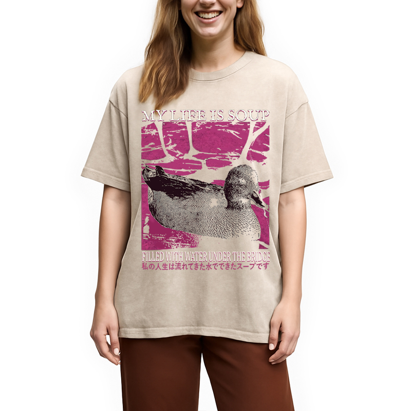 Modecanvas My Life is Soup Vintage DTG Printing Washed T-Shirt
