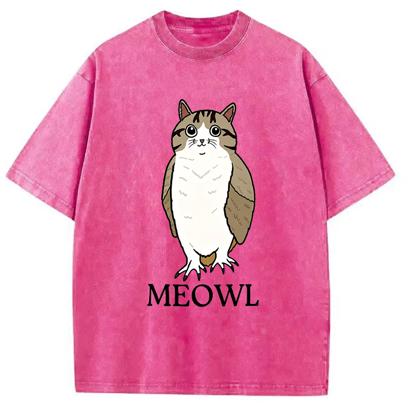 Modecanvas Meowl Meme DTG Printing Washed T-Shirt