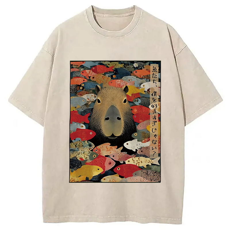 Modecanvas Am I Too Lovable Capybara Washed T-Shirt-modecanvas