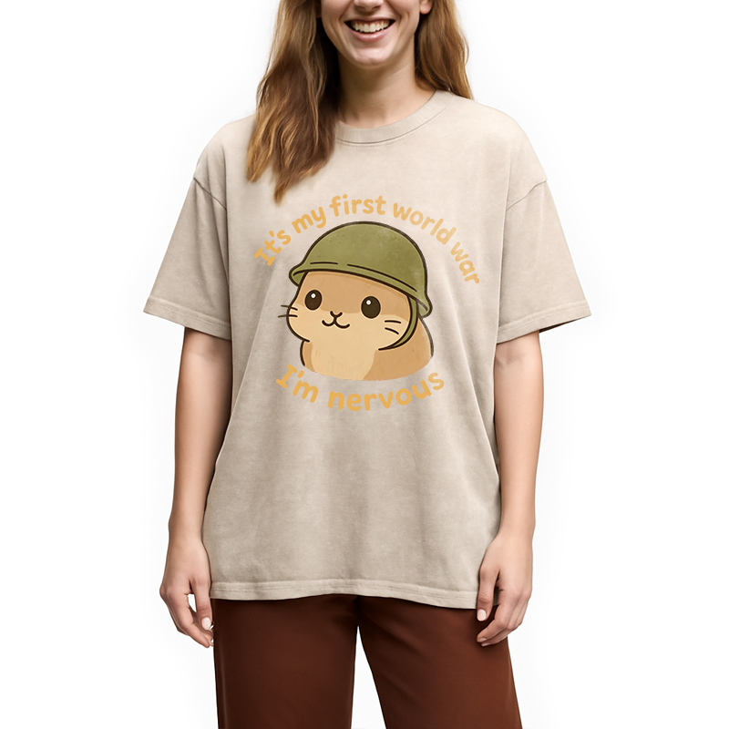 Modecanvas Nervous Hamster Meme DTG Printing Washed T-Shirt