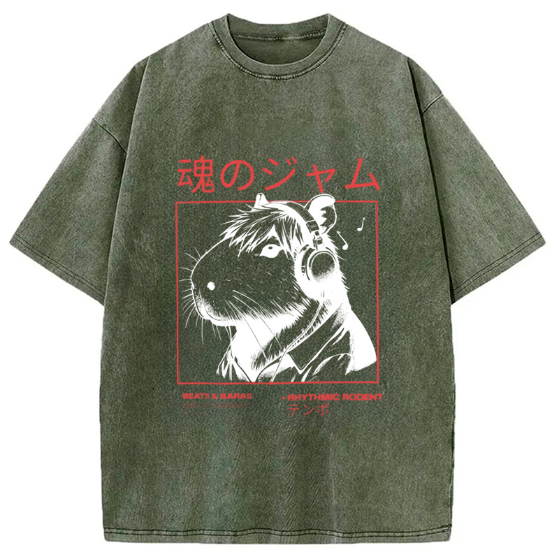 Modecanvas Japanese Capybara Soul Jam Washed T-Shirt