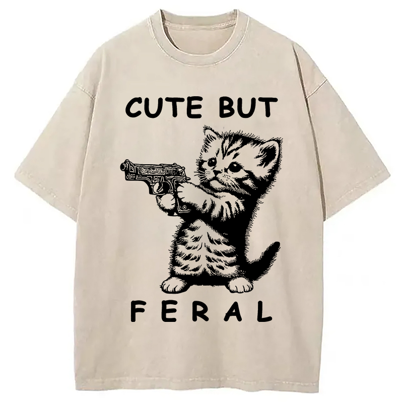 Modecanvas Ferocious Cat Washed T-Shirt