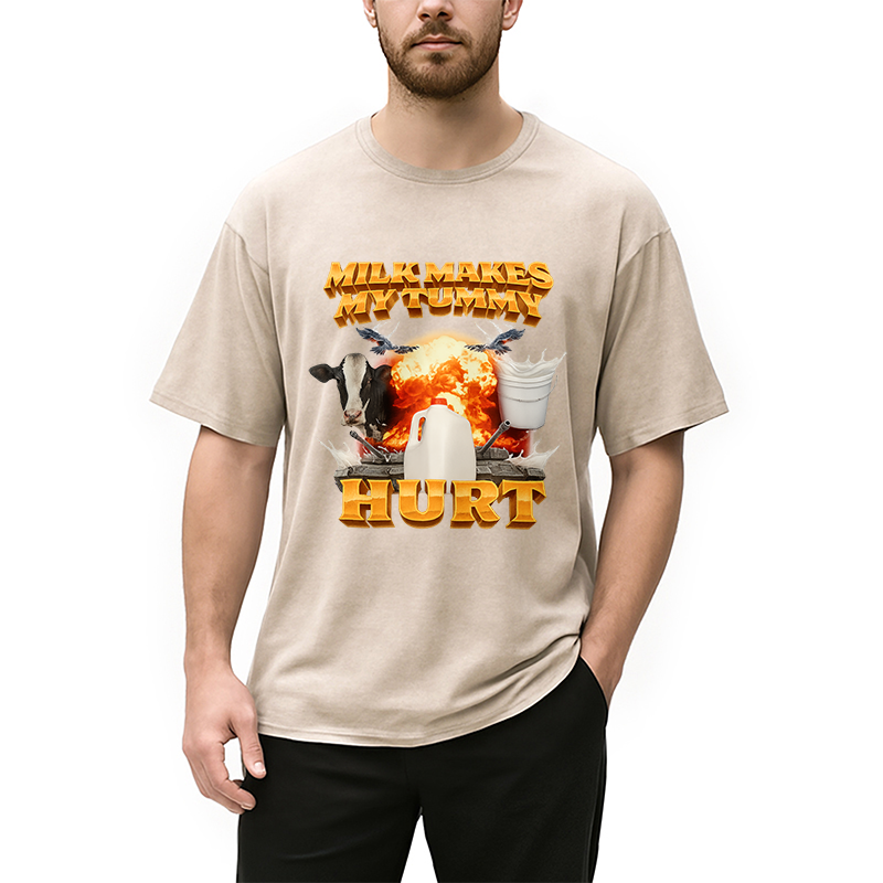 Modecanvas Milk Makes My Tummy Hurt Funny Washed T-Shirt
