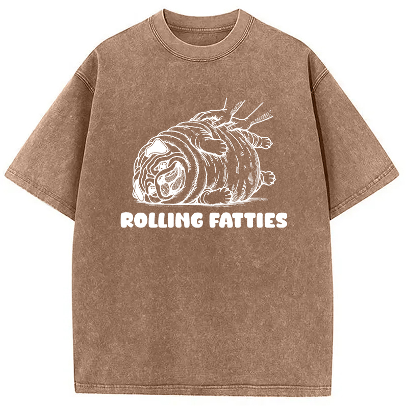 Modecanvas Rolling Fatties Dog Funny Pug Meme Washed T-Shirt