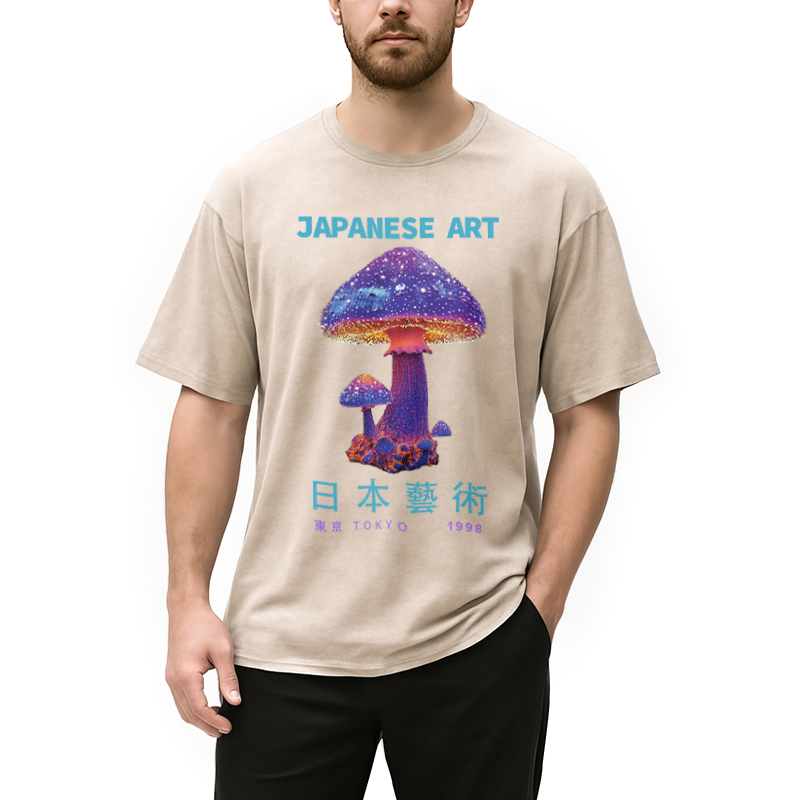 Modecanvas Magic Mushrooms Japanese Art Washed T-Shirt