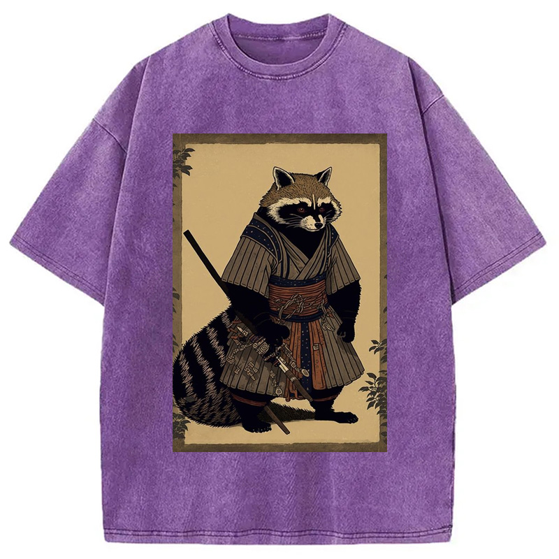 Modecanvas japanese Raccoon Samurai Washed T-Shirt