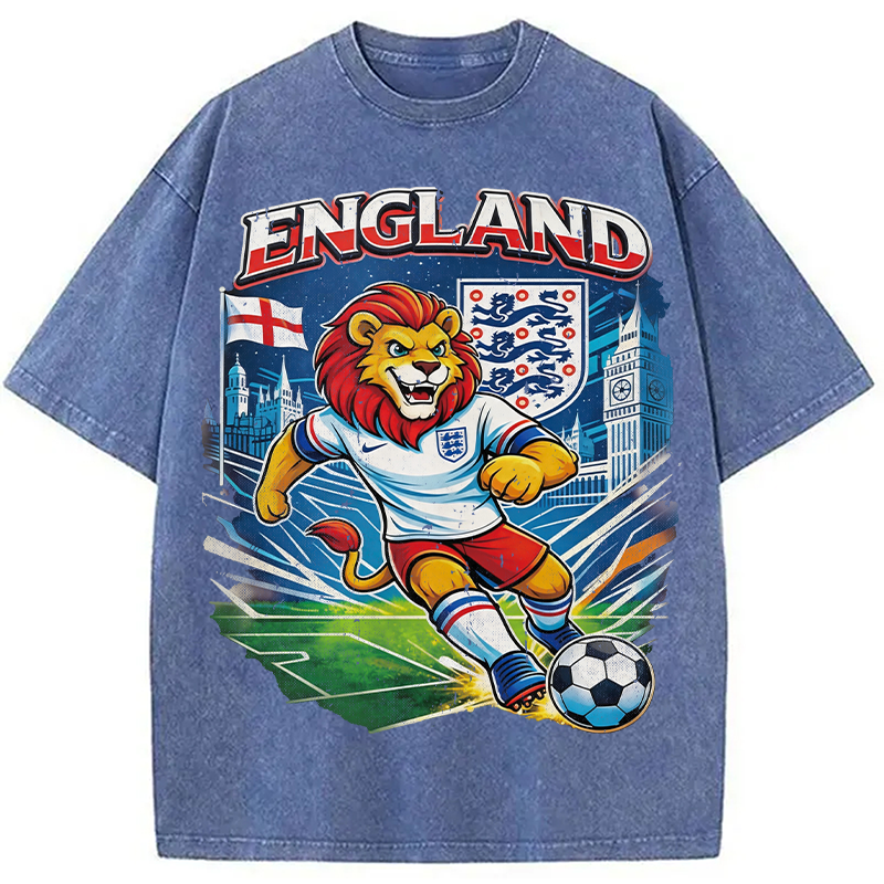 Modecanvas England Lion Soccer DTG Printing Washed T-Shirt