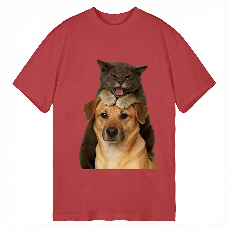Modecanvas Funny Cute Fighting Dog And Cat DTG Printing Classic T-Shirt-modecanvas