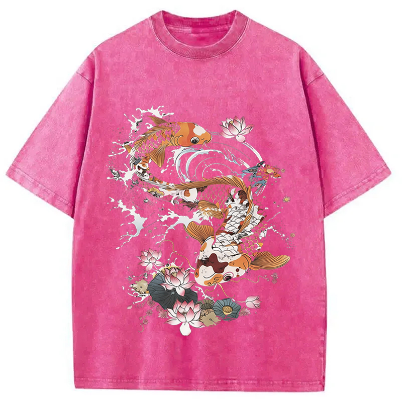 Modecanvas Koi Fish DTG Printing Washed T-Shirt