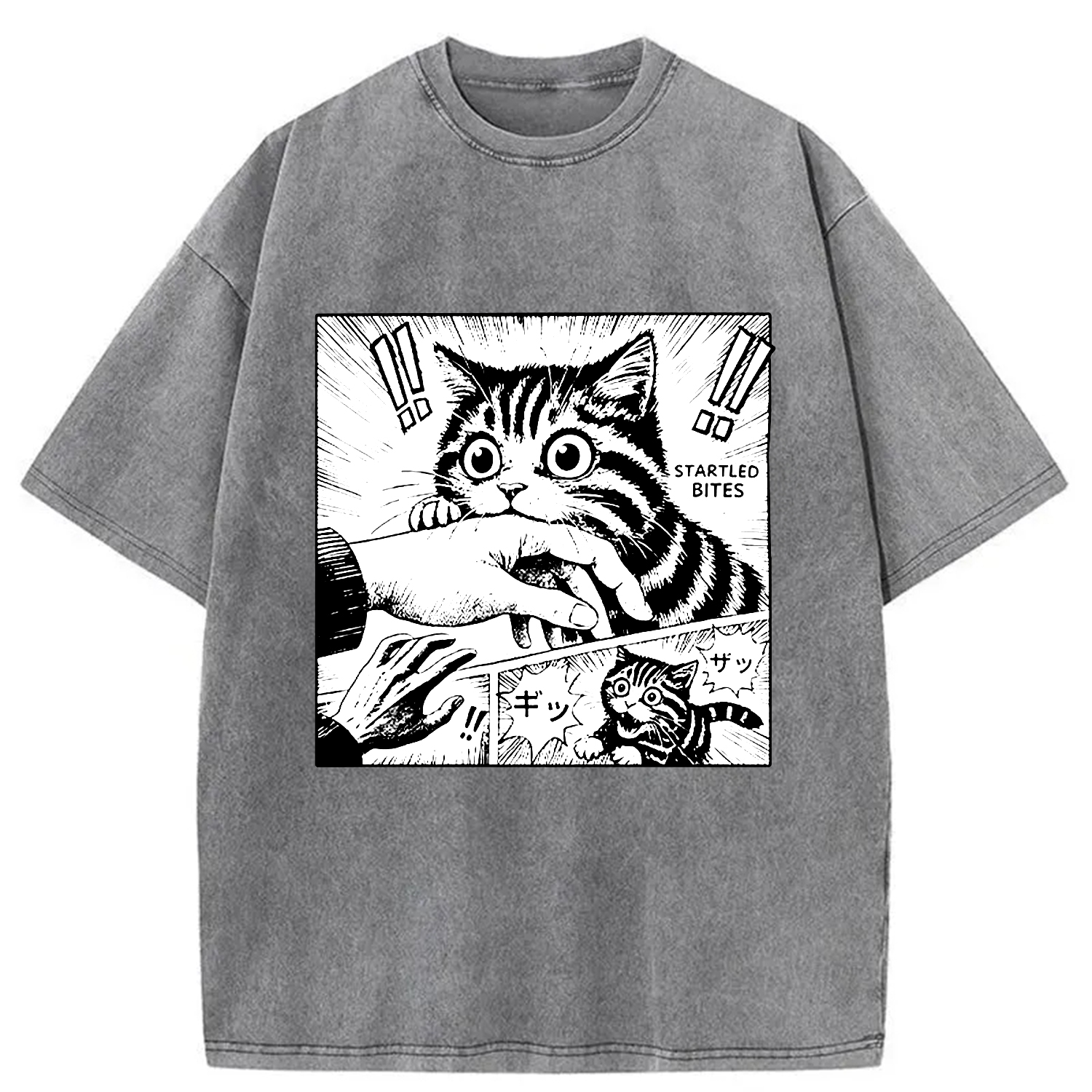 Modecanvas Cat Biting Funny Washed T-Shirt